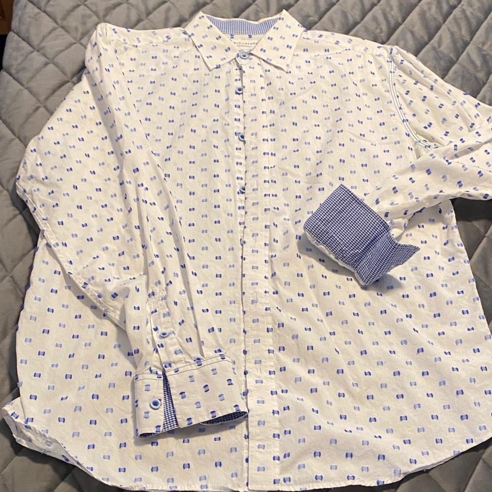 Elegant White and Blue Men's Dress Shirt
